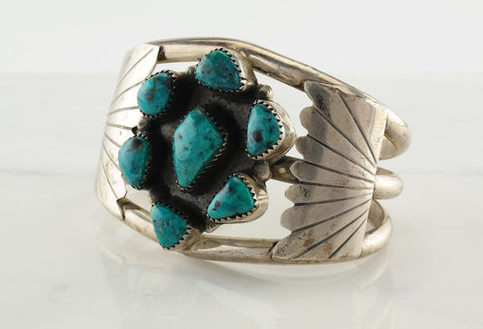 Native American Sterling Silver Cuff Bracelet Blue Turquoise