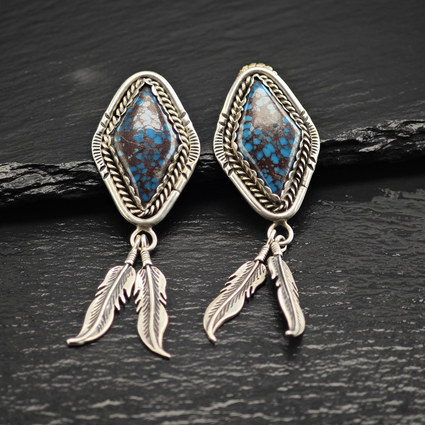 Native American Blue Spiderweb Turquoise Sterling Silver Earrings ER3126