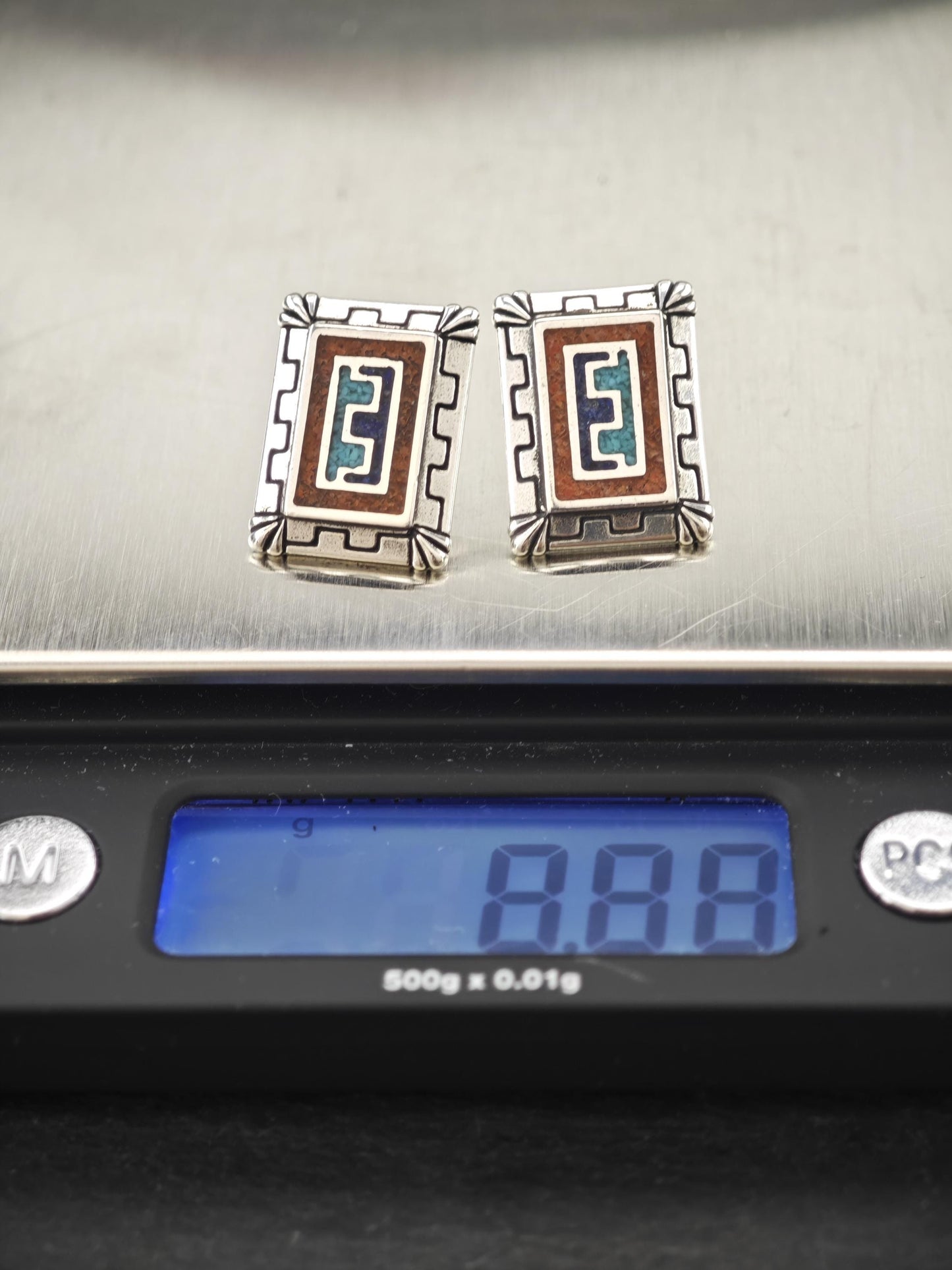 Vintage Carolyn Pollack, Inlay Sterling Silver Stud Earrings
