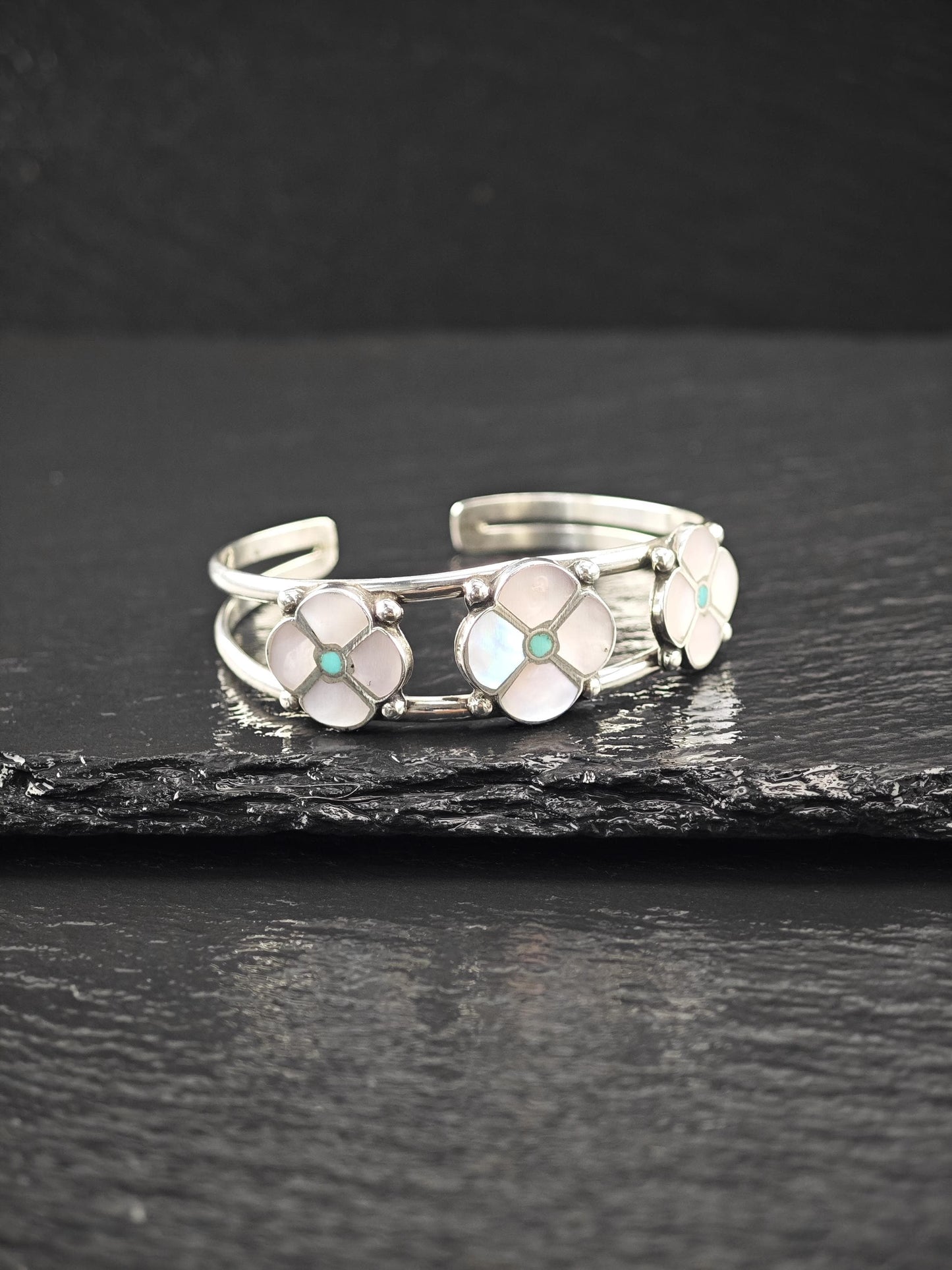Zuni, Native American MOP, Inlay Cuff Bracelet Sterling Silver