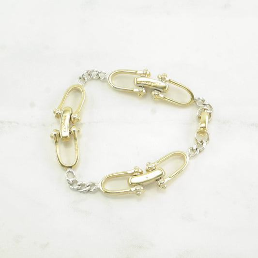 Tane Sterling Silver Link Bracelet Gold hue Horseshoe, Equestrian