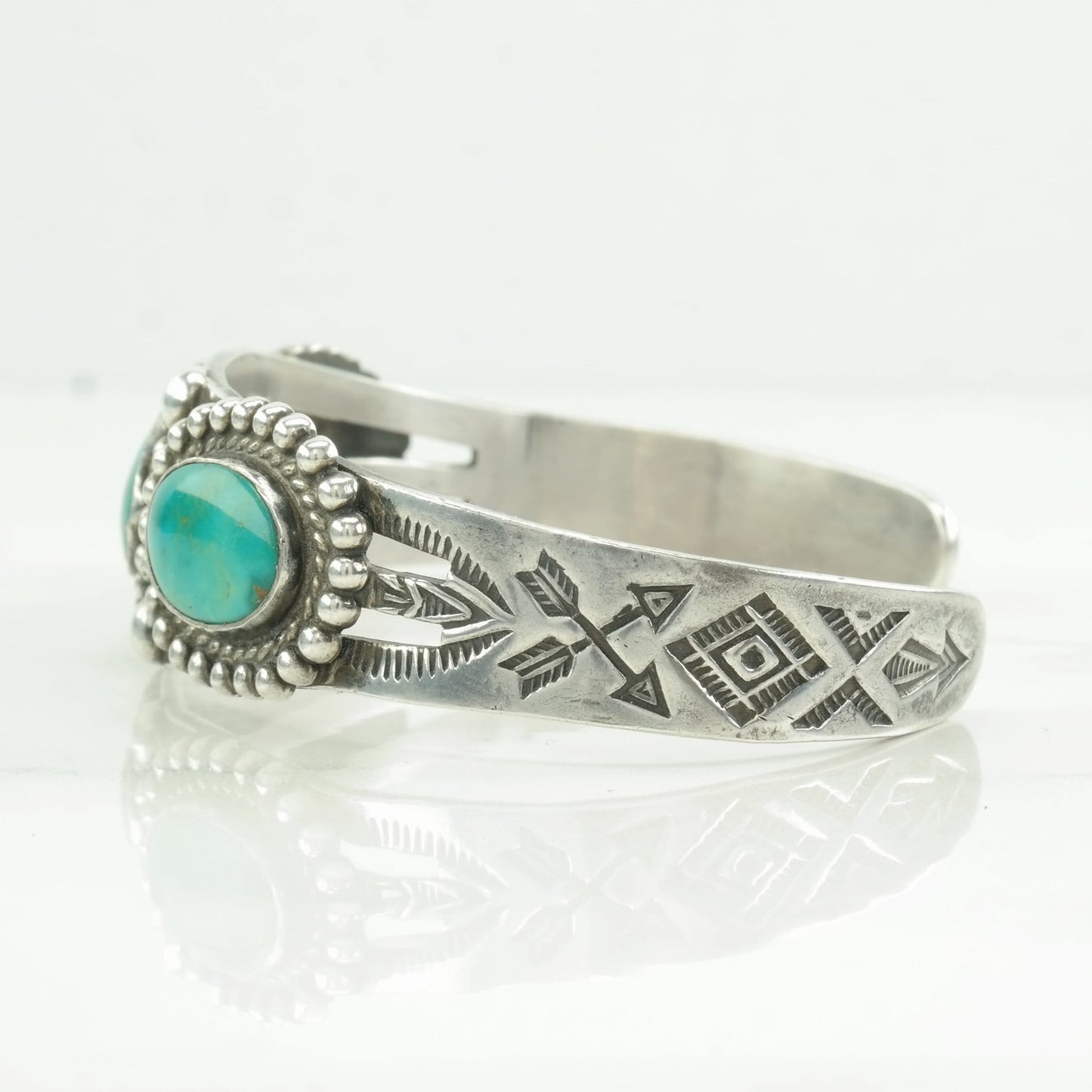 Native American Sterling Silver Cuff Bracelet Blue Gem, Turquoise