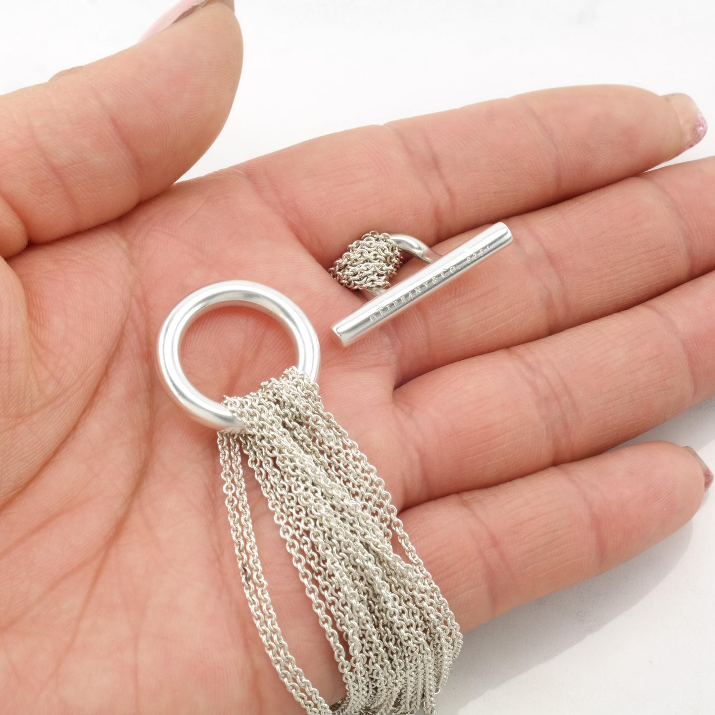 Vintage Tiffany & Co Sterling Silver Toggle Bracelet Heart Mesh