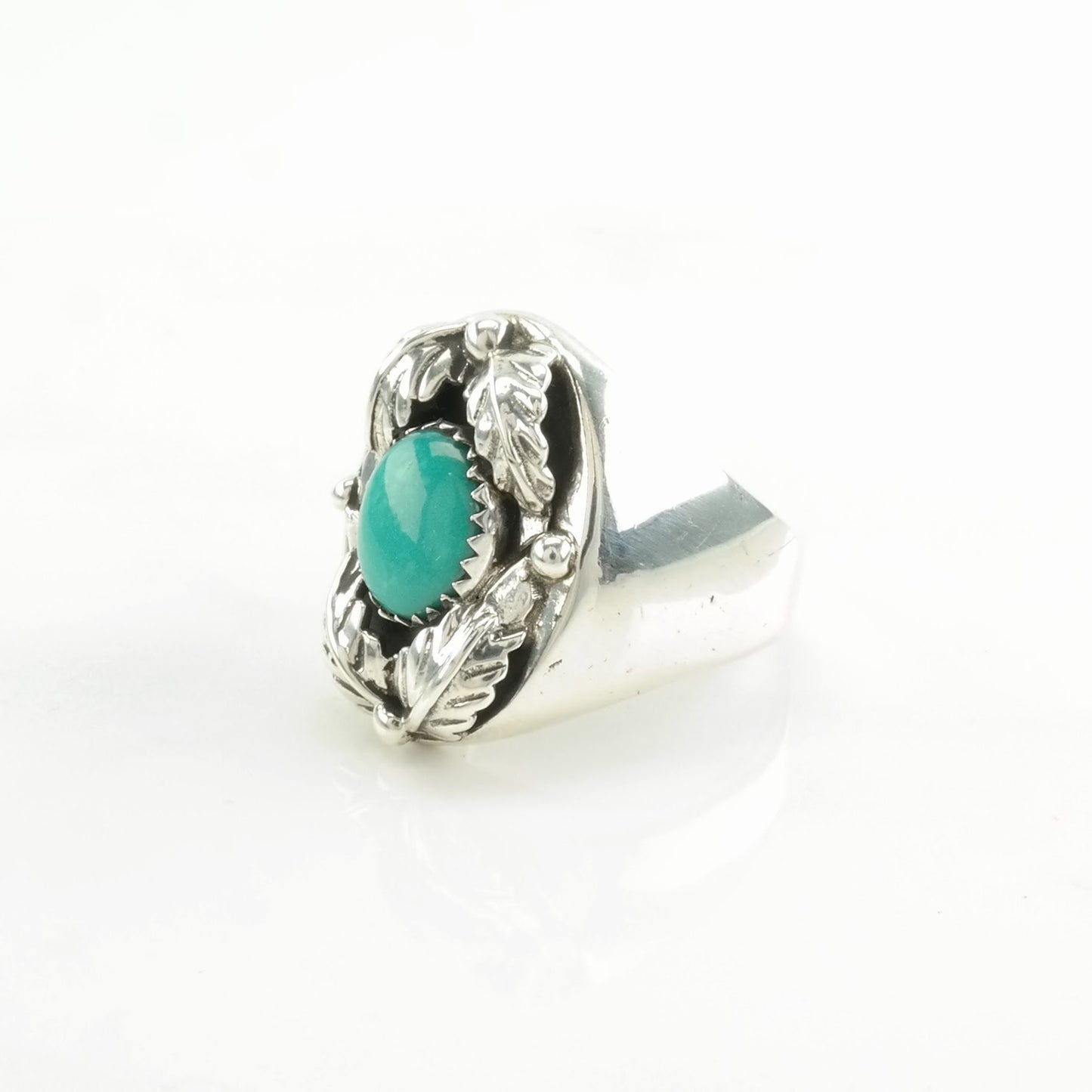 Southwest Silver Ring Turquoise Floral Sterling Blue Size 11