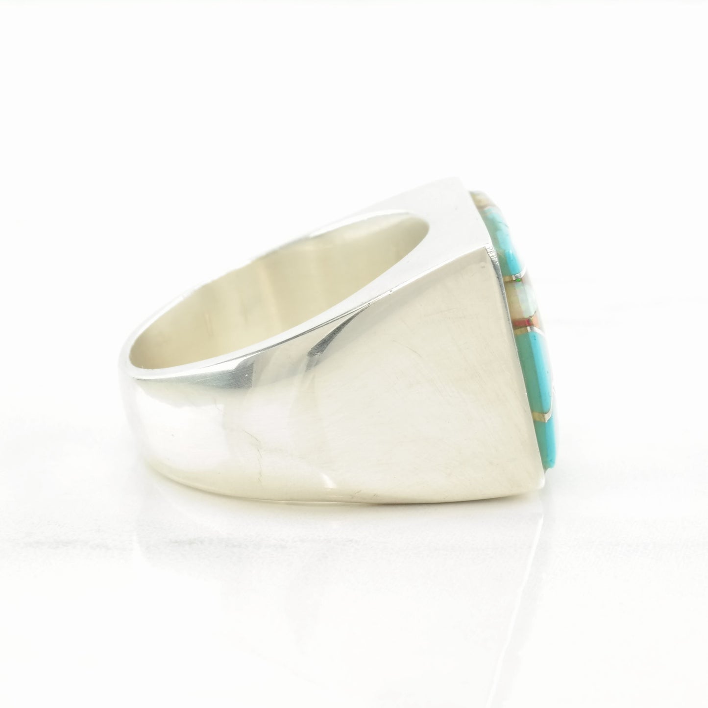 Southwest Silver Ring Turquoise Lab Opal Inlay Sterling Size 10 3/4