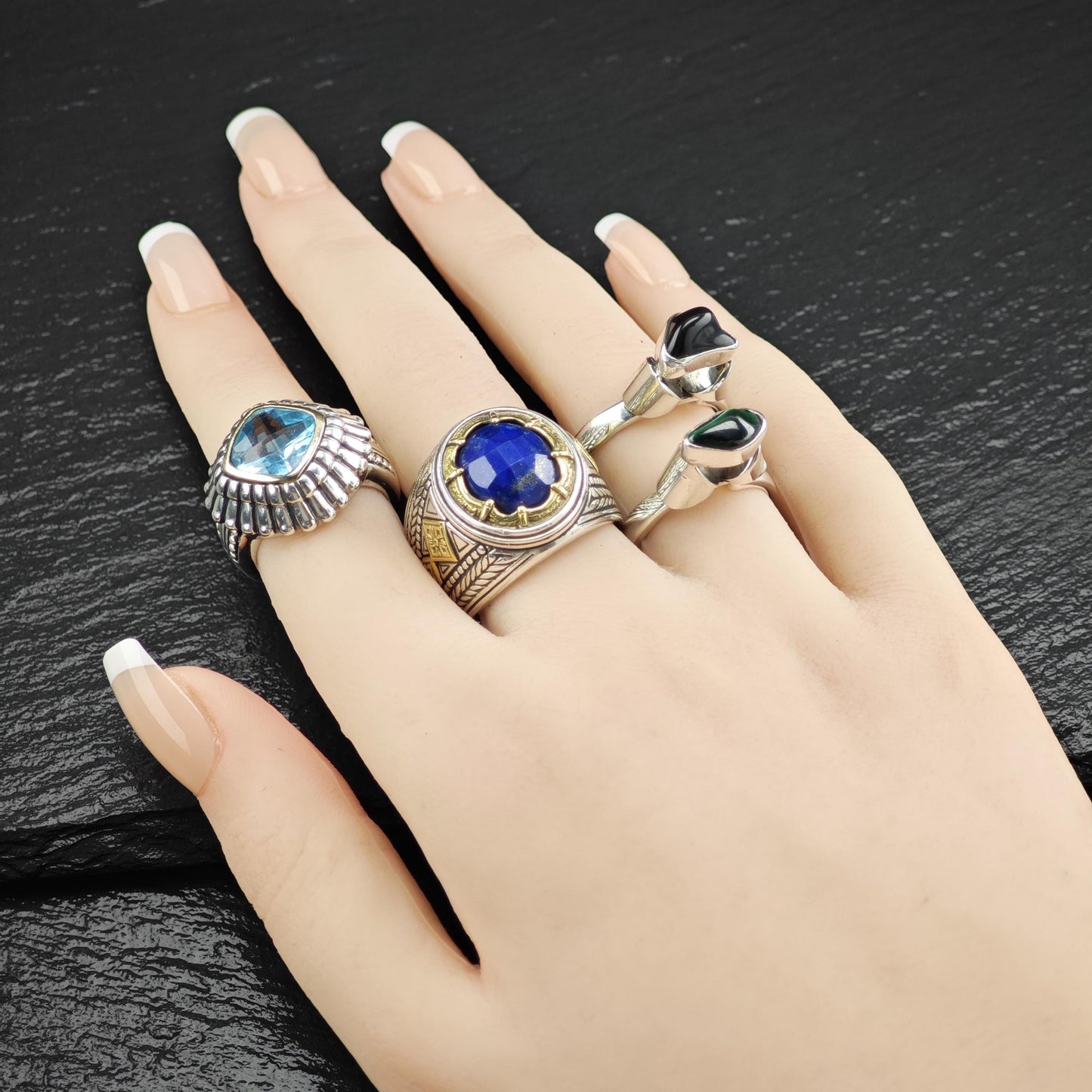 Blue Topaz Silver Ring 14K Gold Bezel Sterling