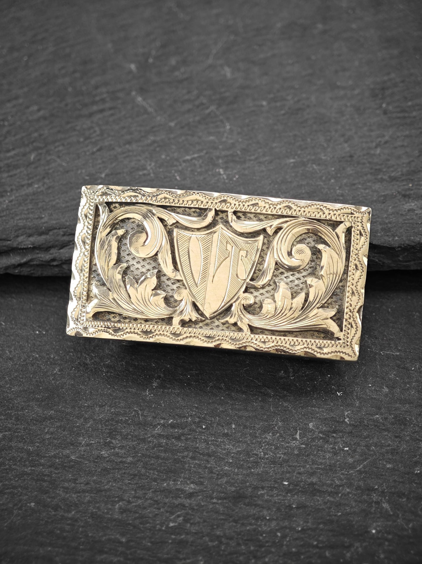 Vintage Alafina Mexico 10K, Belt Buckle Sterling Silver Initials VT