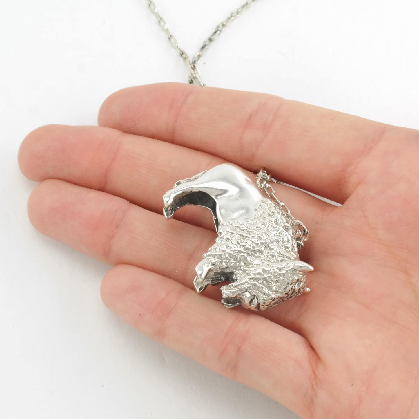 Buffalo Pendant Necklace Native American Sterling Silver