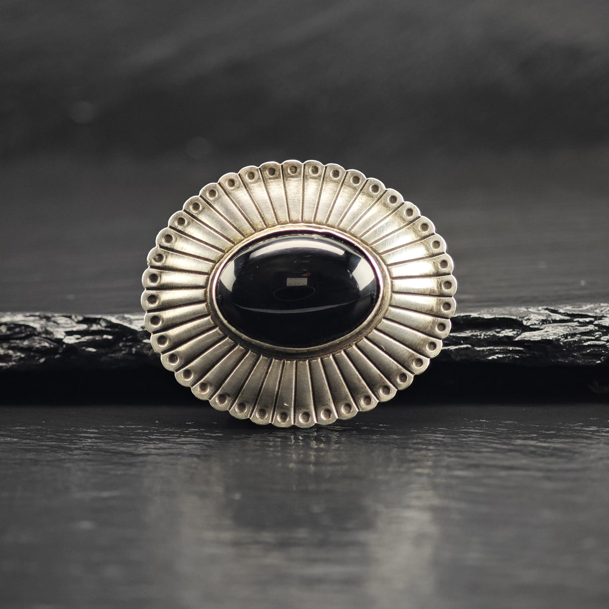 AS IS Onyx Concho Sterling Silver 3/4" Belt Buckle MISC0393