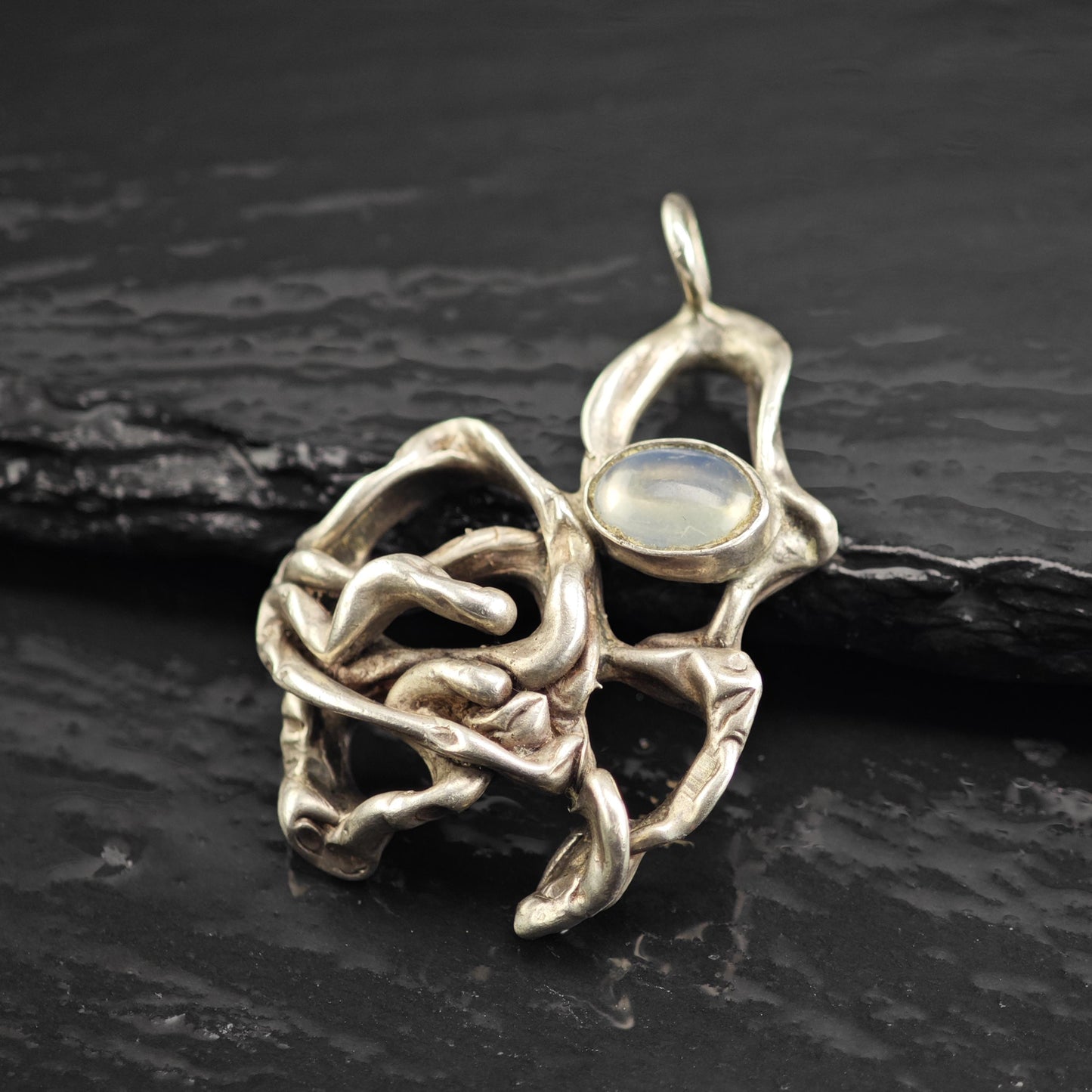Brutalist Moonstone Pendant Sterling Silver P3062