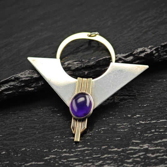 Modernist Amethyst Gold Accent Triangular Sterling Silver Pendant P3119