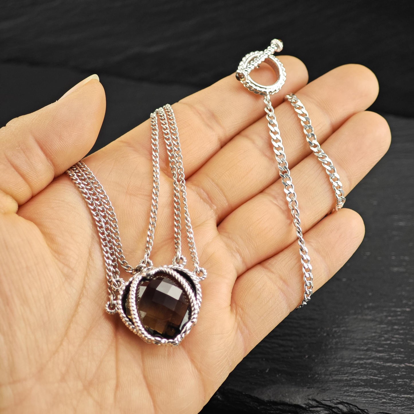 Anthony Nak Smoky Quartz, Heart Sterling Silver Necklace N2736