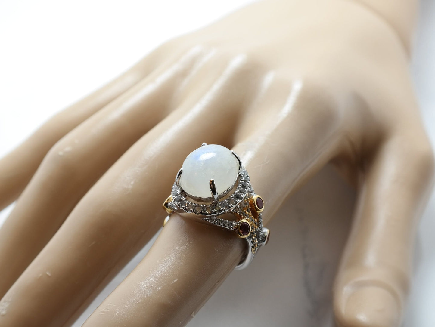 Sterling Silver Ring Moonstone White Spinel Amethyst Gold Plated Size 6