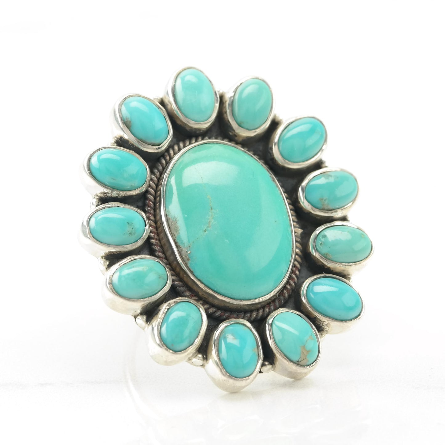 Vintage Sterling Silver Ring Turquoise Large Blue Size 7 1/2