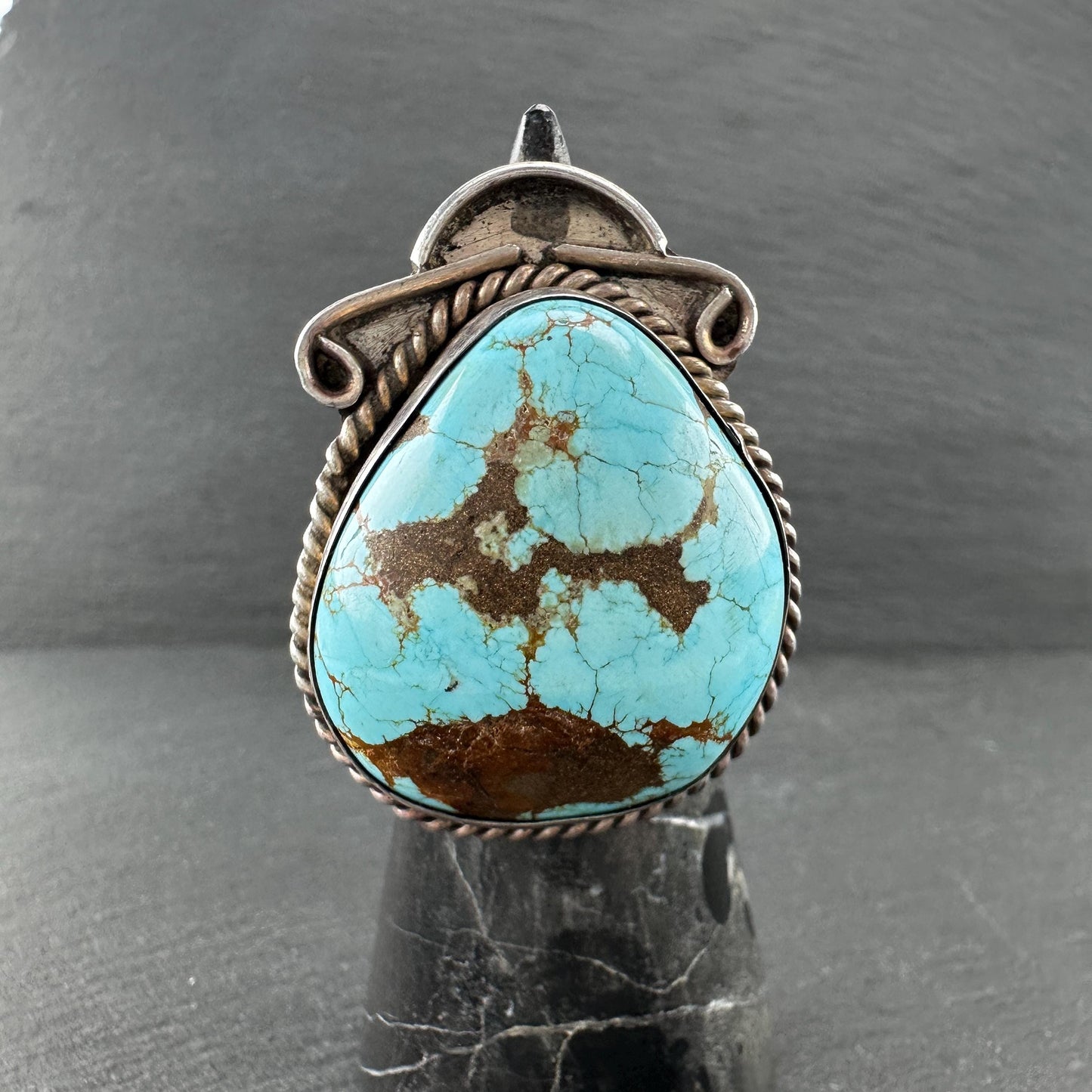 Native American, Large Number Eight Turquoise Ring Sterling Silver