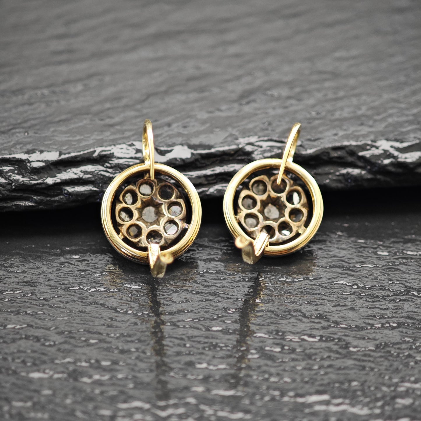 Antique Gold Rose Cut Diamond Lever Back Earrings Silver Over Gold Georgian Elegance