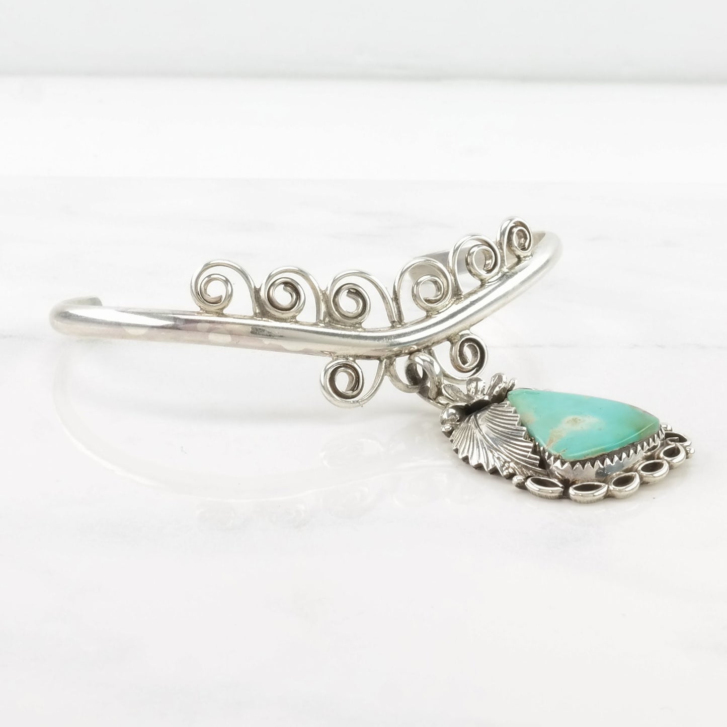 Morningstar Sterling Silver Cuff Bracelet Blue Turquoise Hanging Stone