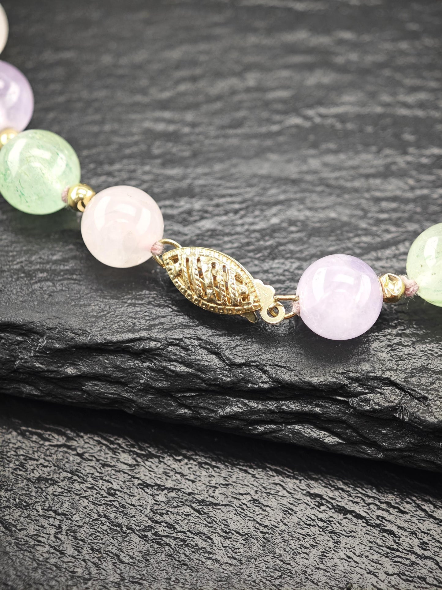 Multi-color Quartz, 14k Gold Clasp, Beaded Necklace Sterling Silver N2470