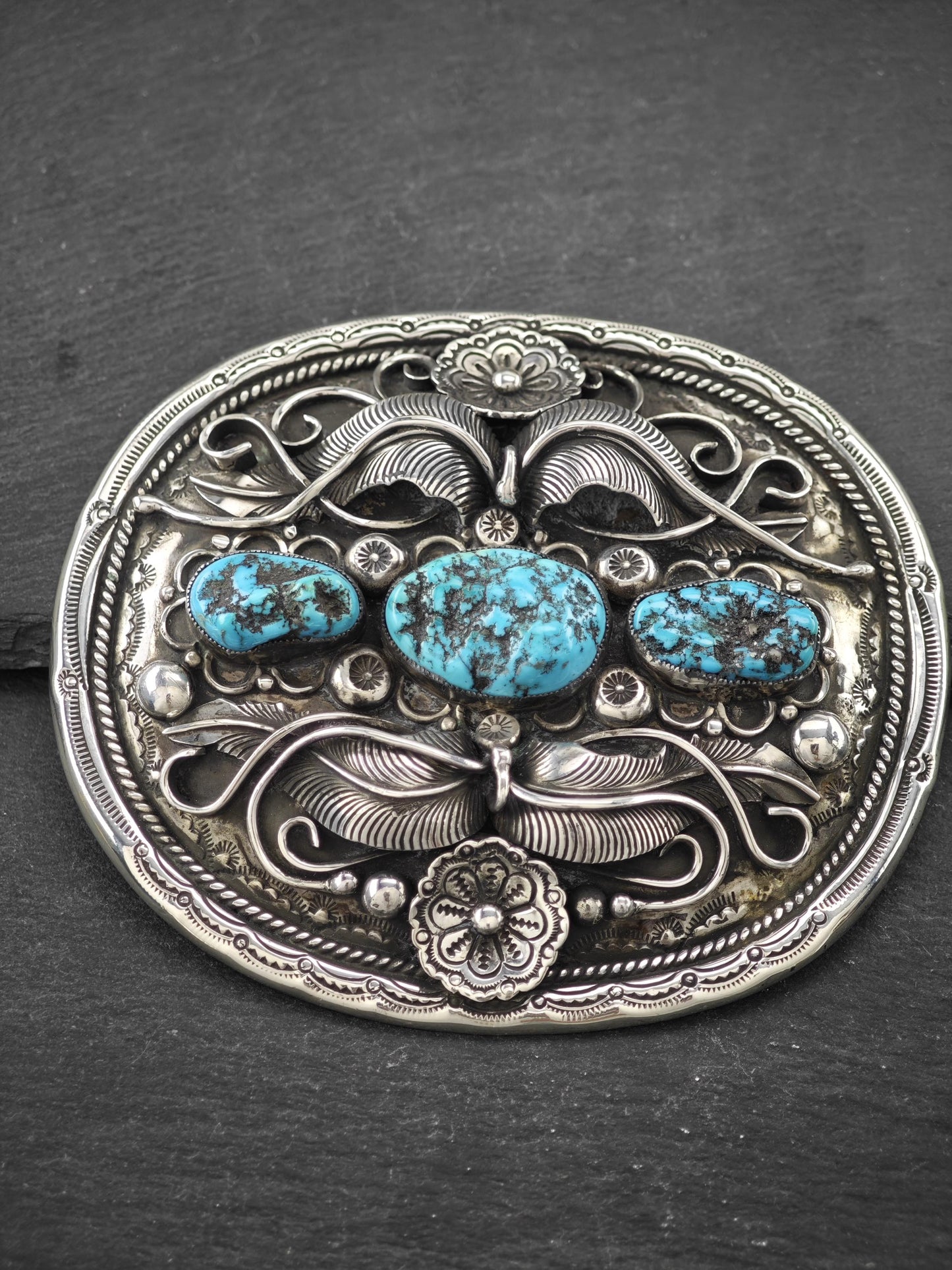 Native American Large Turquoise Belt Buckle Sterling Silver
