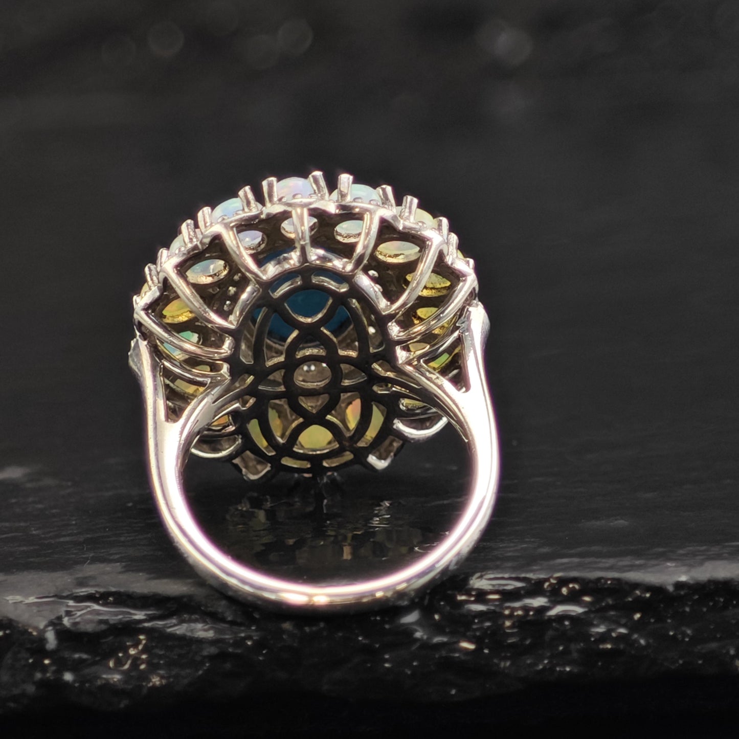 Vintage Turquoise & Opal Sterling Silver Ring Sz 5 1/4 R6612
