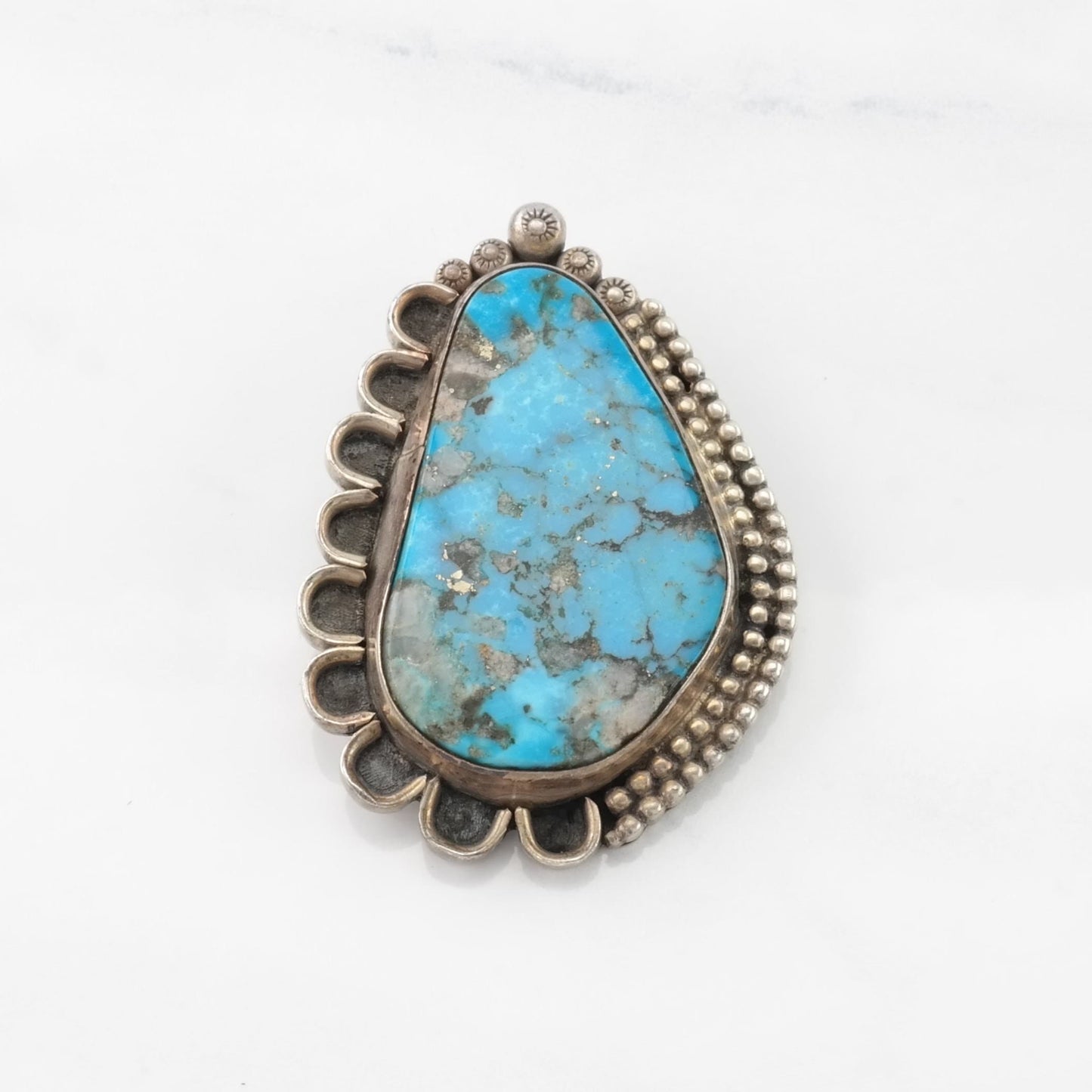 Native American Turquoise Spiderweb Sterling Silver Pendant