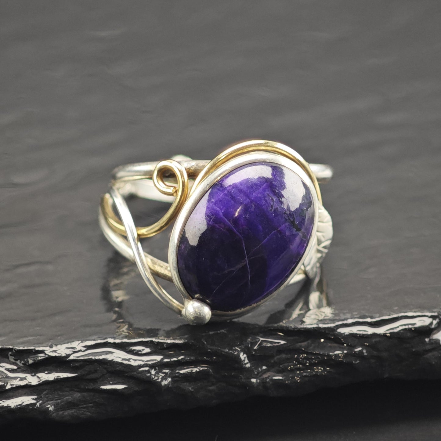 Purple Gemstone Gold Tone Accent Open Band Sterling Silver Ring Sz 11 R6754