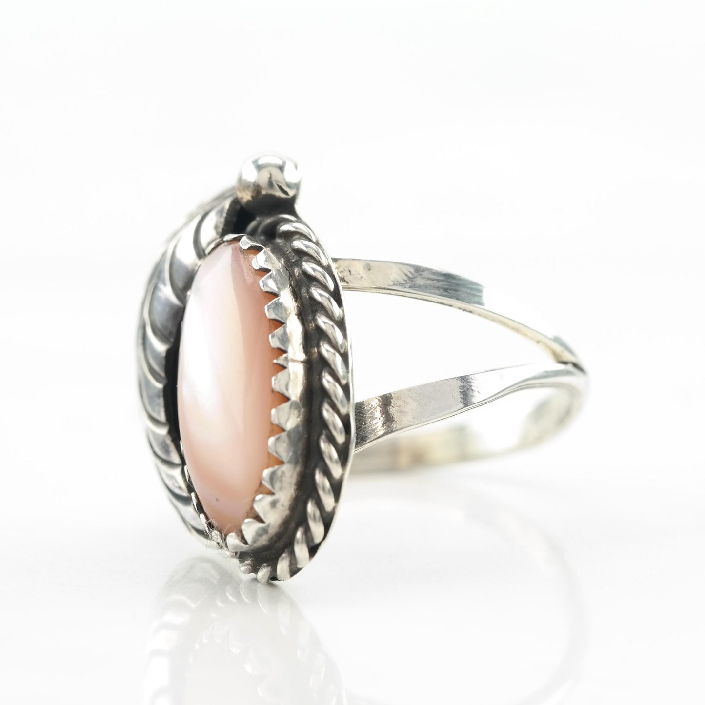 Native American Pink MOP Silver Ring Sterling Size 5 3/4