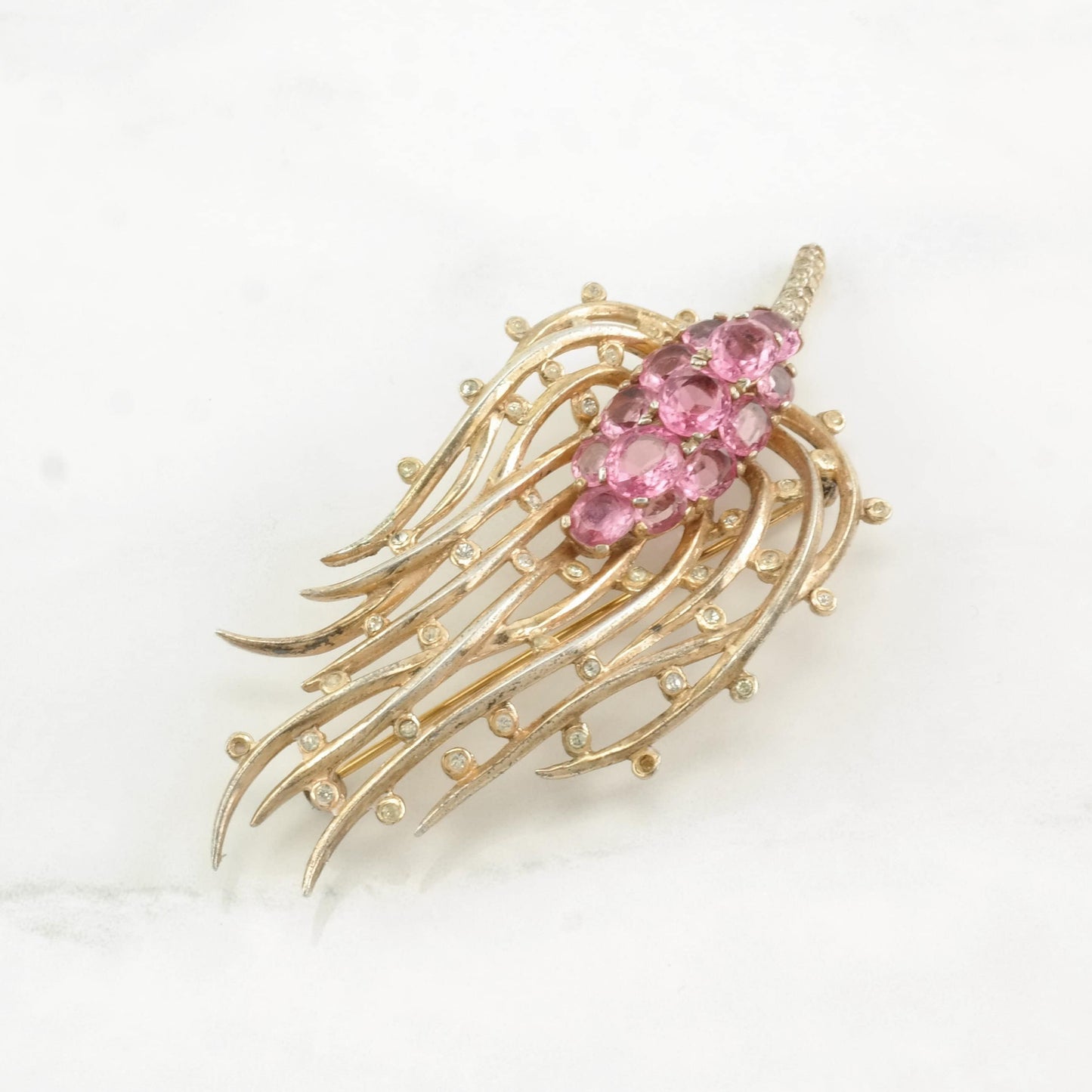 Crown Trifari Missing Stones Sterling Silver Brooch Flame Pin Pink Alfred Philippe