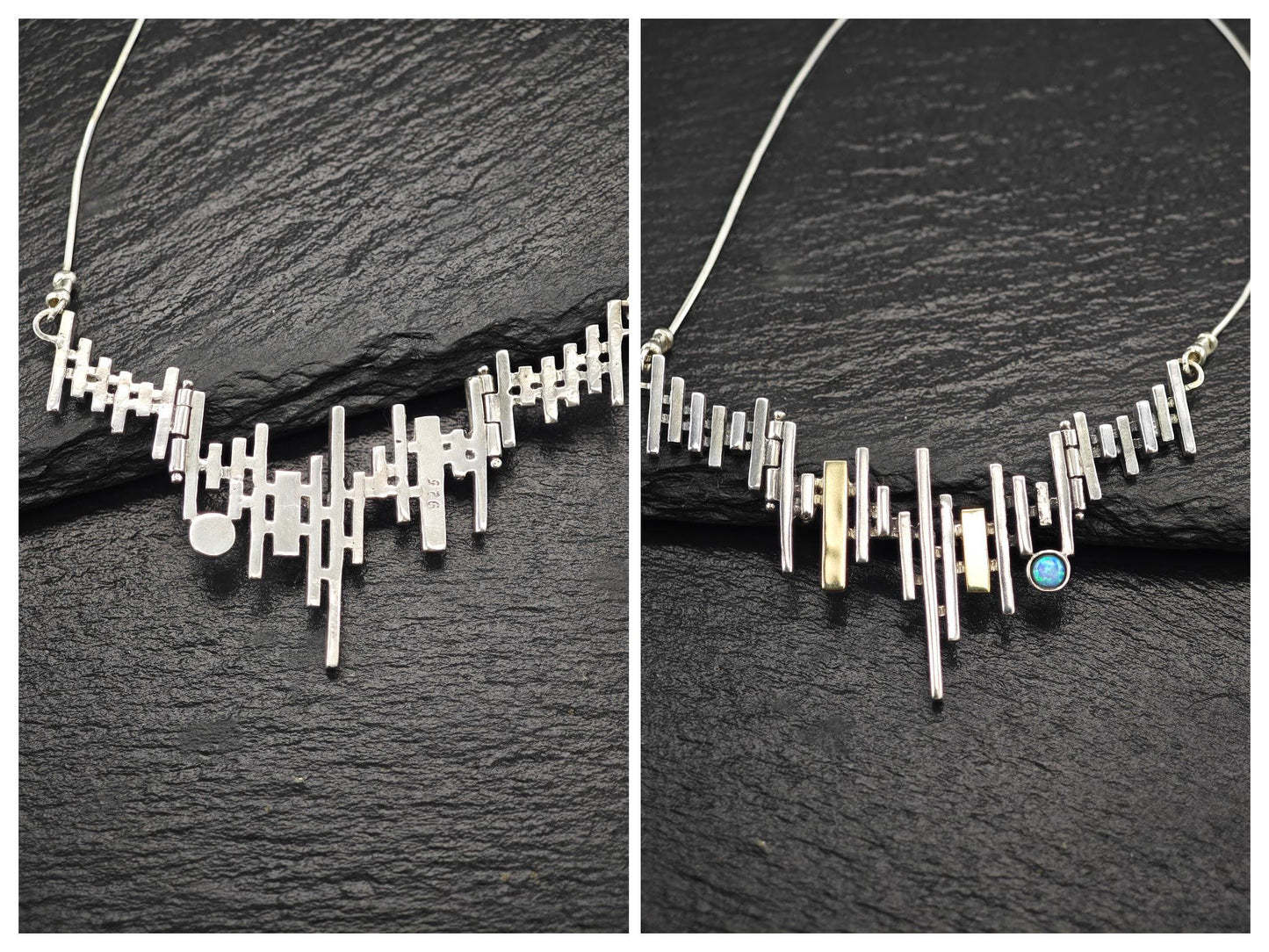 Lab Opal Abstract, Necklace and Bracelet Set Sterling Silver