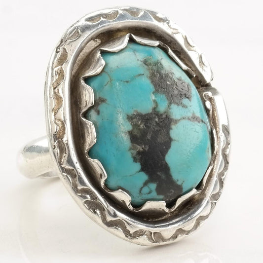 Vintage Southwest Silver Ring Turquoise Oval Sterling Size 6