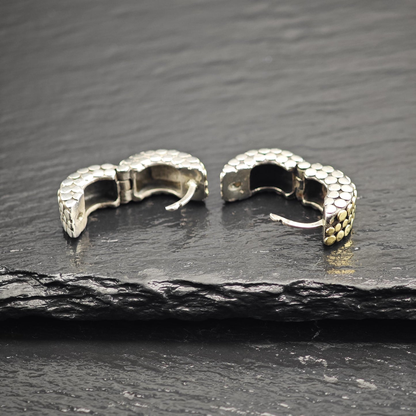 Vintage John Hardy 18K Gold Overlay Mini Hoop Sterling Silver Earrings ER3177