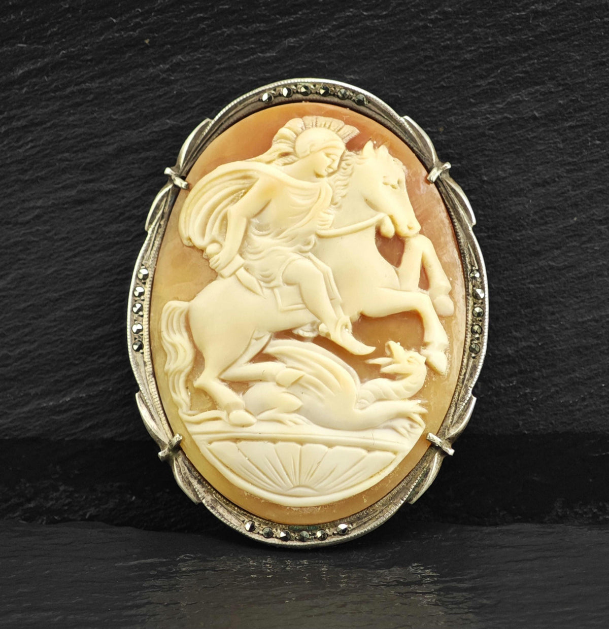 Knight Slaying Dragon Cameo 800 Silver Pendant P3124