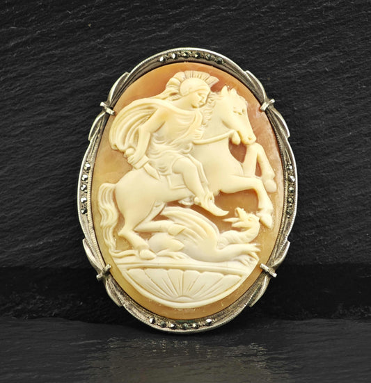 Knight Slaying Dragon Cameo 800 Silver Pendant P3124