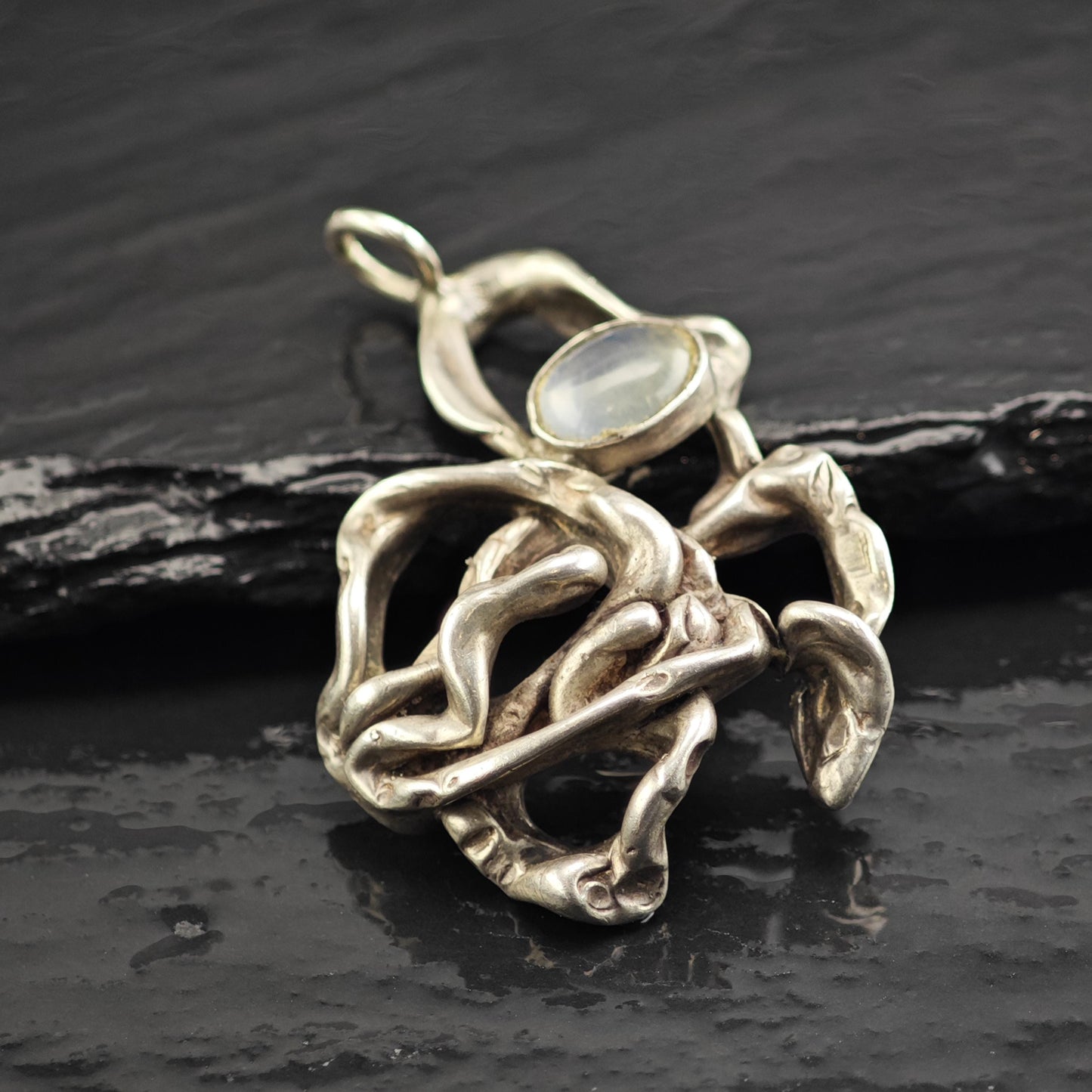 Brutalist Moonstone Pendant Sterling Silver P3062