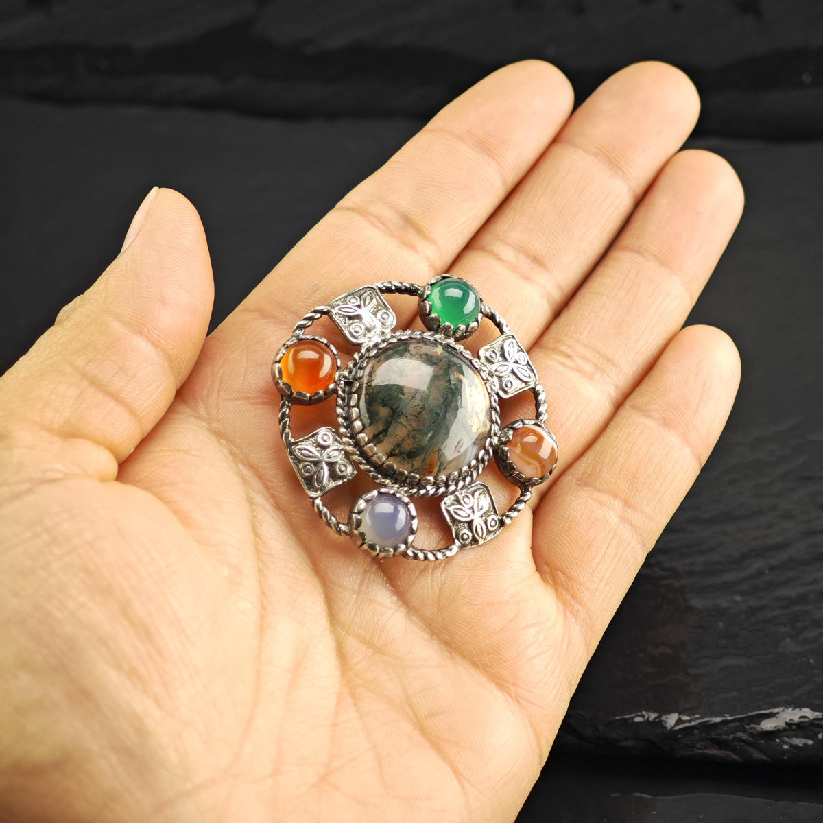 Scottish Agate Sterling Silver Brooch B2251