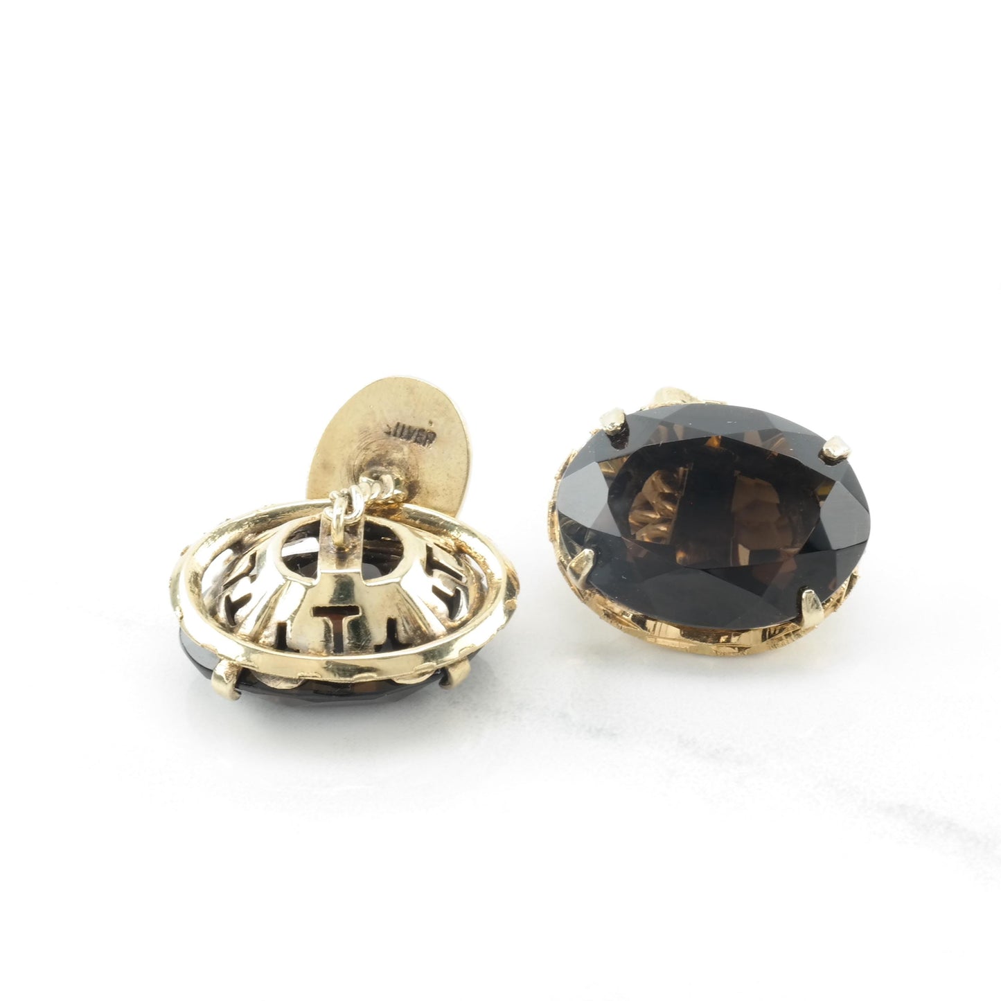 Chinese Export Smoky Quartz Cufflinks Sterling Silver Gold Plated MISC0245