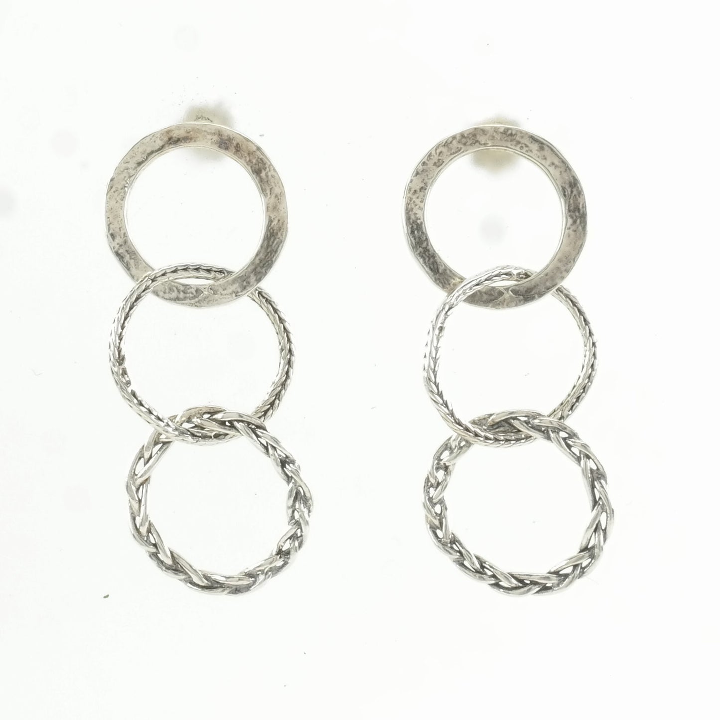 Vintage Israel Interlocking Hoops Sterling Silver Stud Dangle Earrings