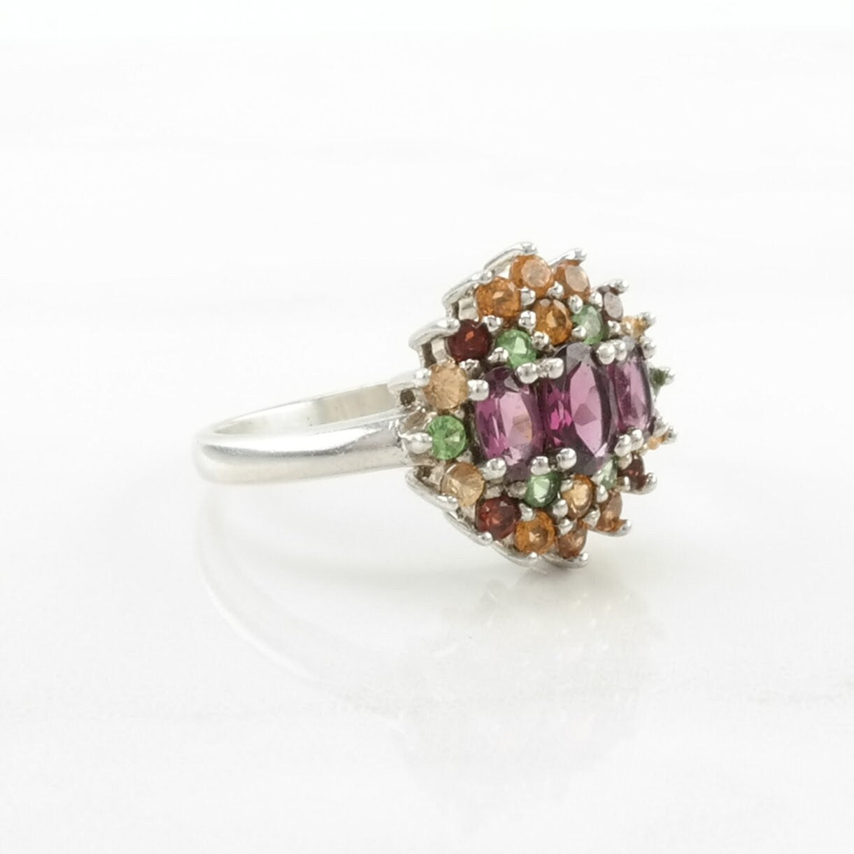 Sterling Silver Ring Garnet, Peridot, Citrine Cluster Size 8