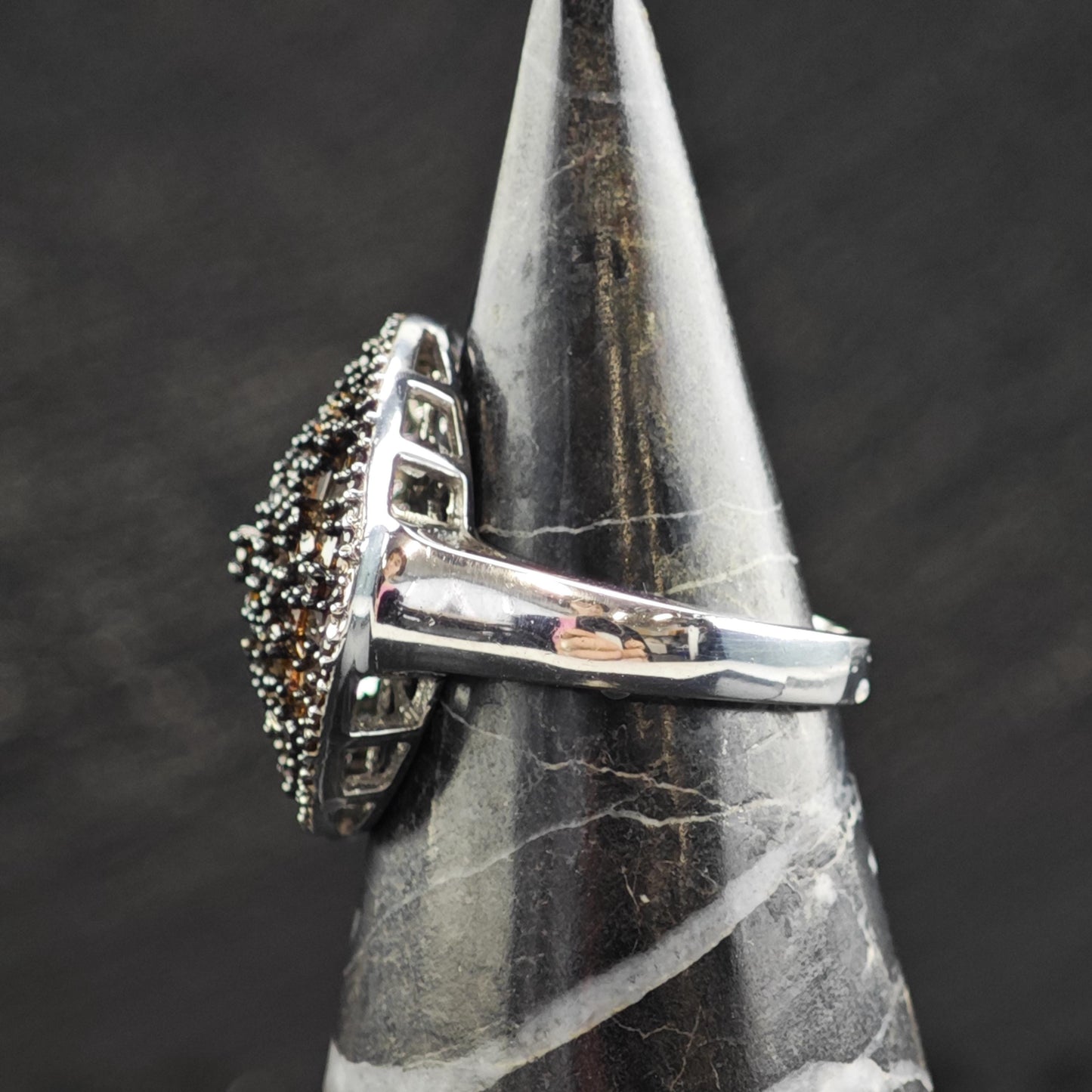 Brown Diamond Cluster Sterling Silver Ring Sz 6 R6609