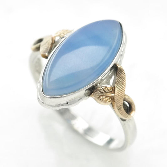Vintage Art Deco Silver Ring Agate Sterling Blue Size 7