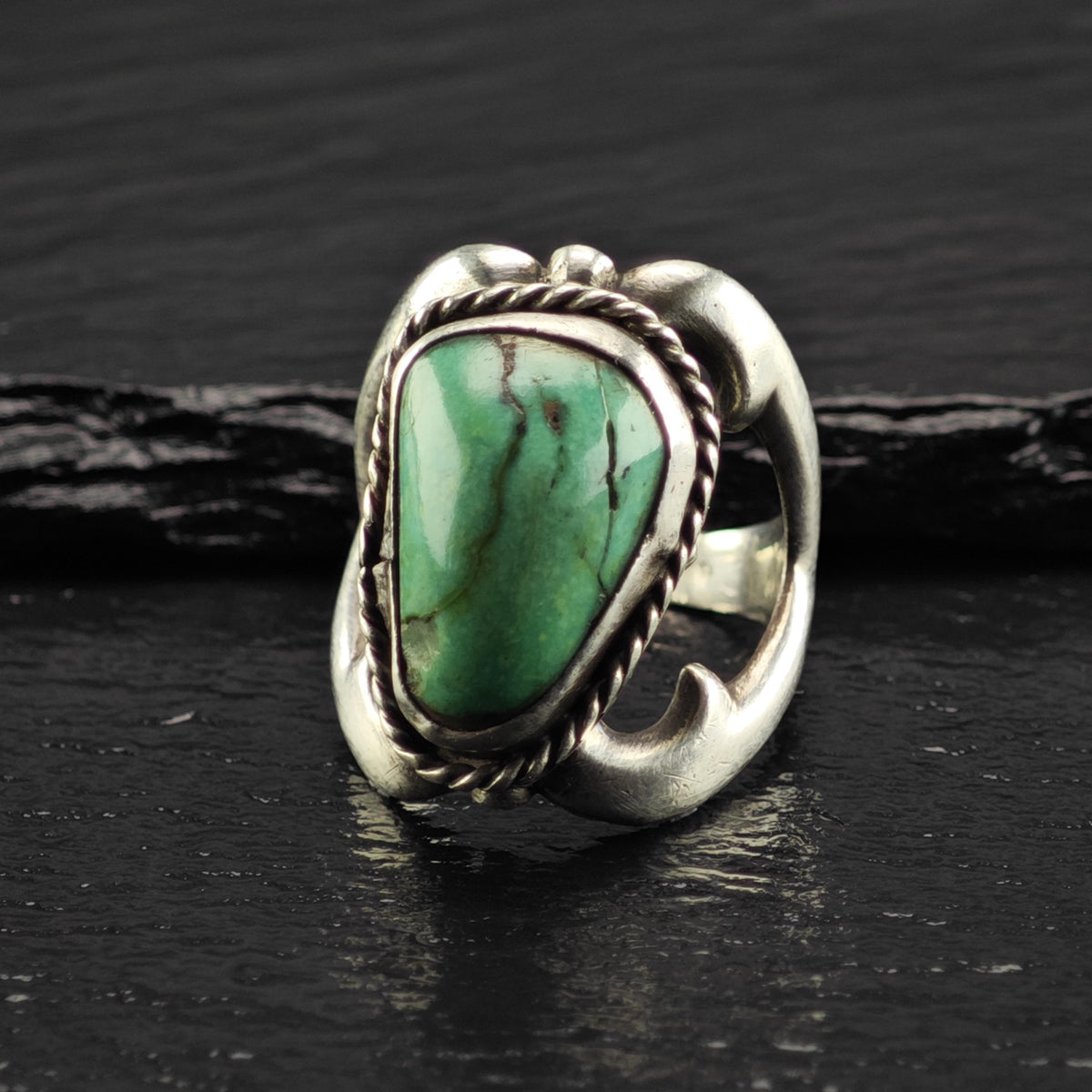 AS IS Sandcast Turquoise Sterling Silver Ring Sz 6 1/2 R6848