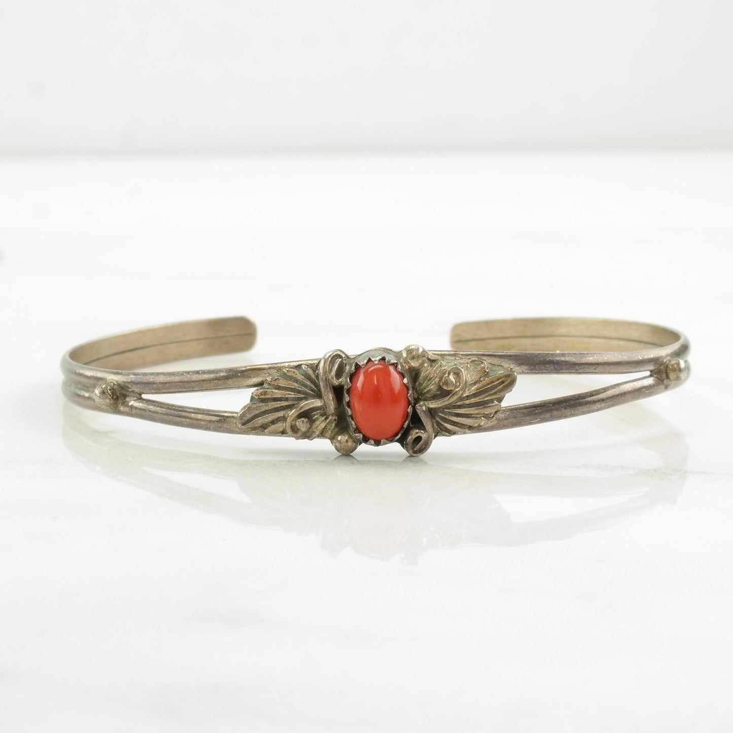 Native American Sterling Silver Cuff Bracelet Coral