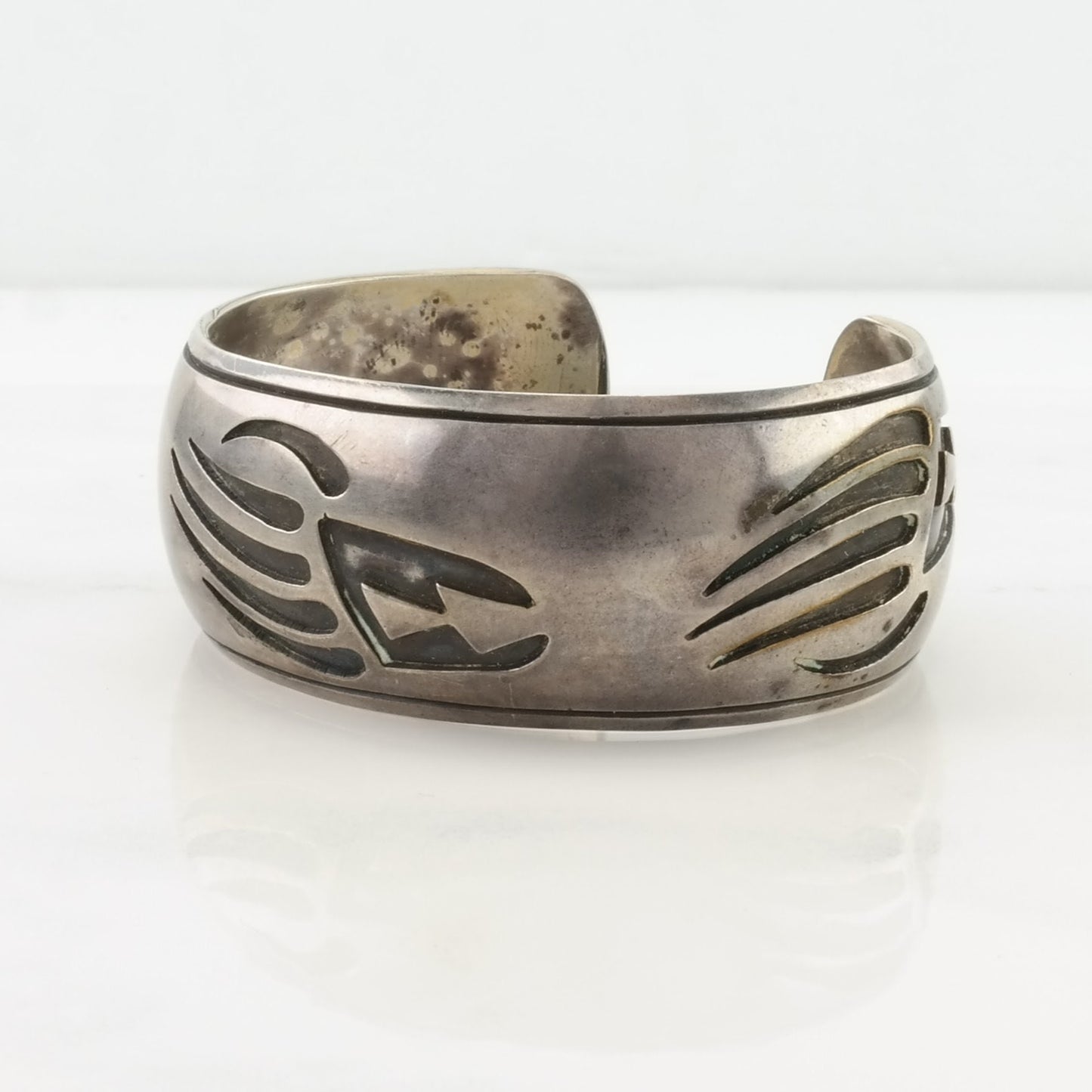 Native American Sterling Silver Cuff Bracelet Overlay Bear Claw