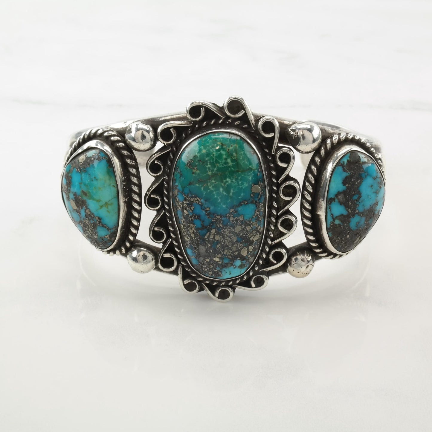 Native American Morenci Turquoise Cuff Bracelet Sterling Silver