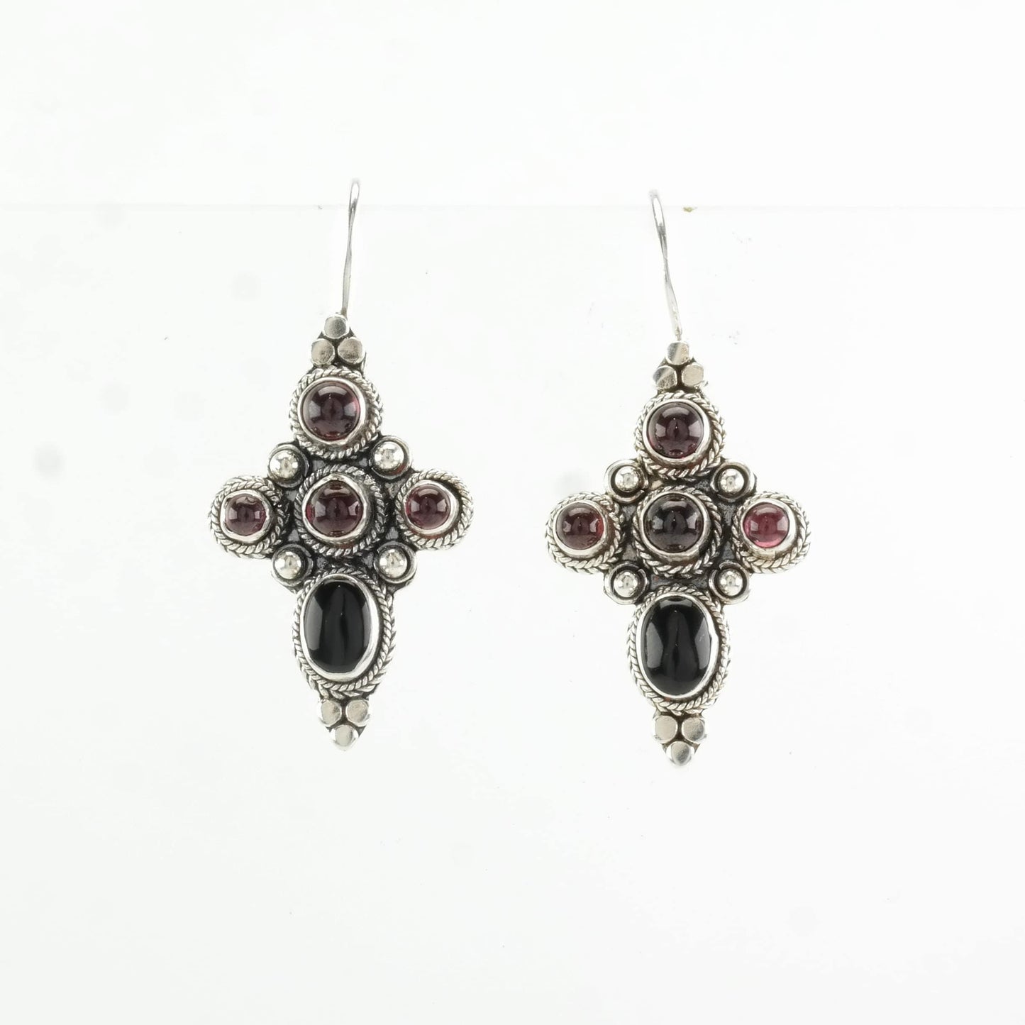 Sterling Silver Purple Garnet Cross Earrings Fish hook