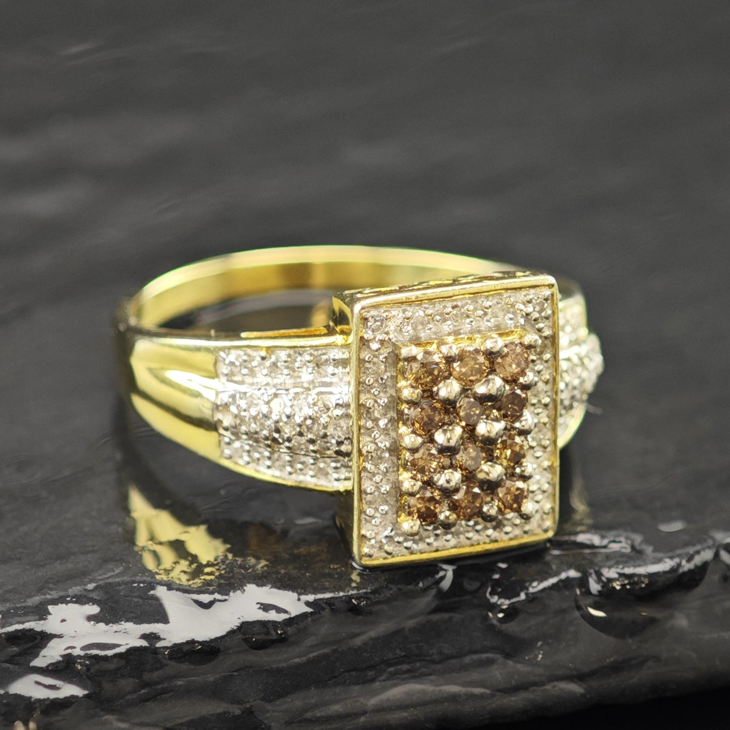 White Brown Diamonds Gold Plated Ring Sterling Silver Sz 8 3/4 R6240