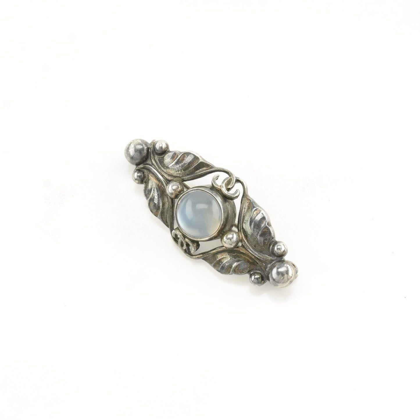 Vintage Georg Jensen Sterling Silver Brooch Leaf, 224A Moonstone