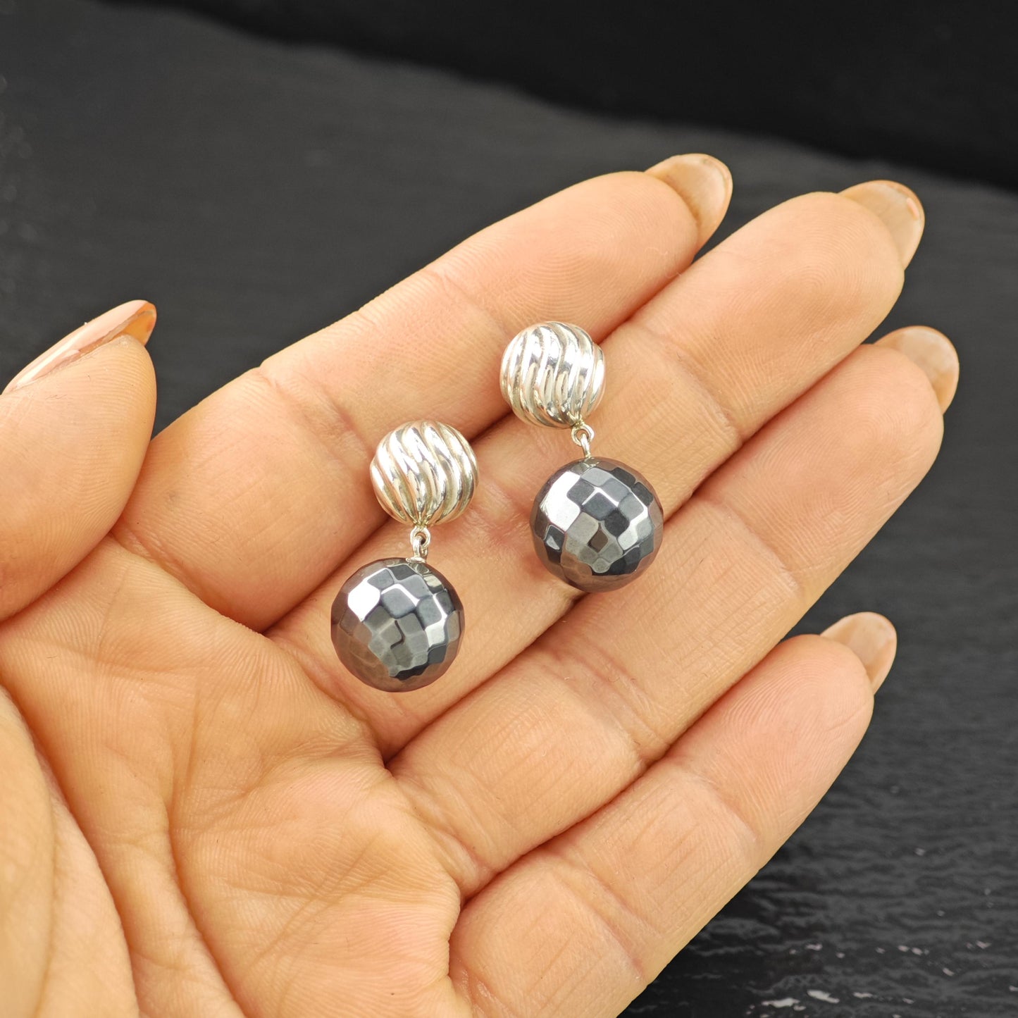 Vintage David Yurman Dark Gray Hematite Sterling Silver Stud Earrings