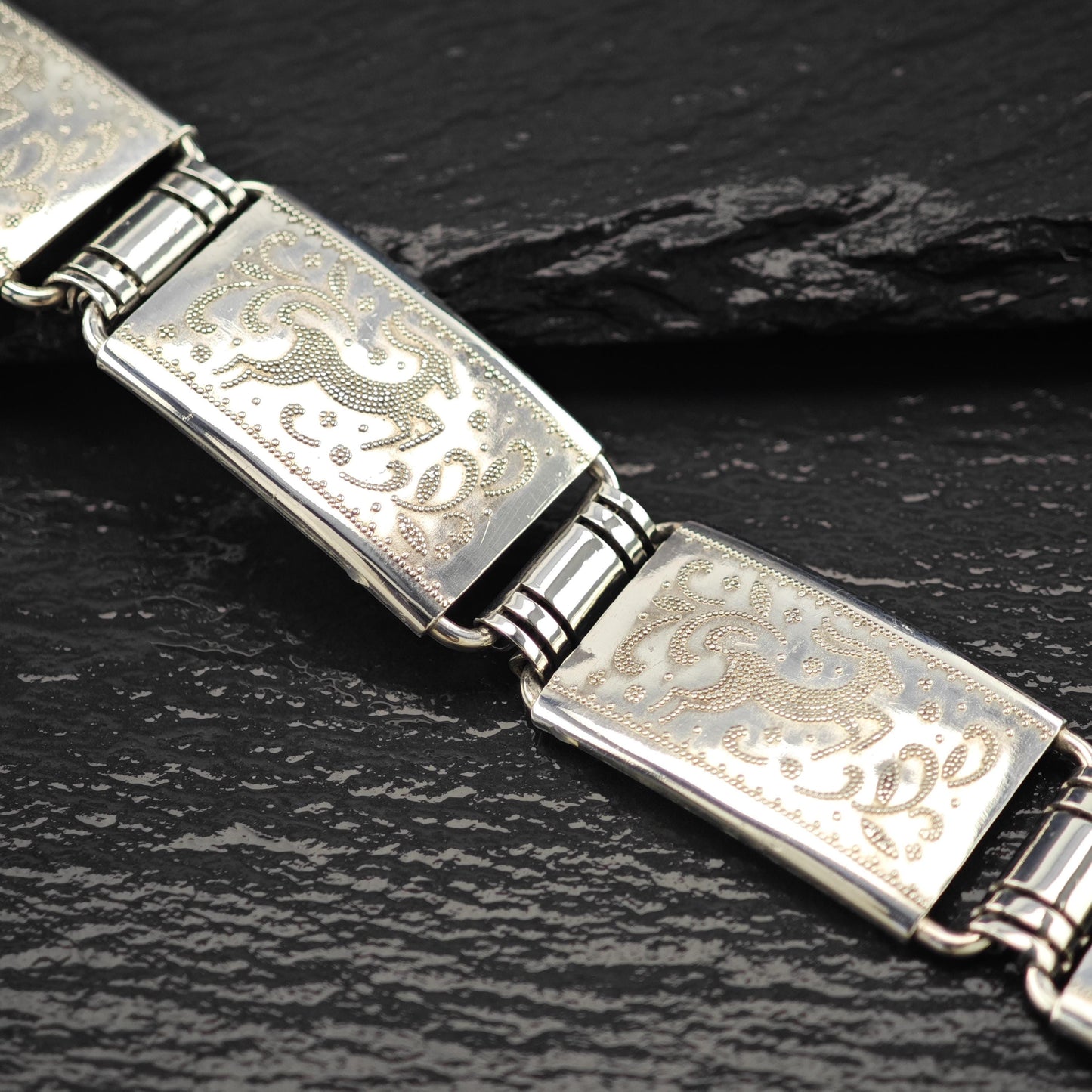 835 European Silver Gazel Link Bracelet Silver Size 6 3/4"