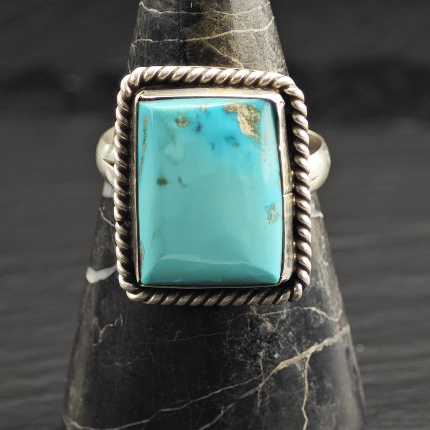 Native American Square Turquoise Ring Sterling Silver Sz 14 R6622
